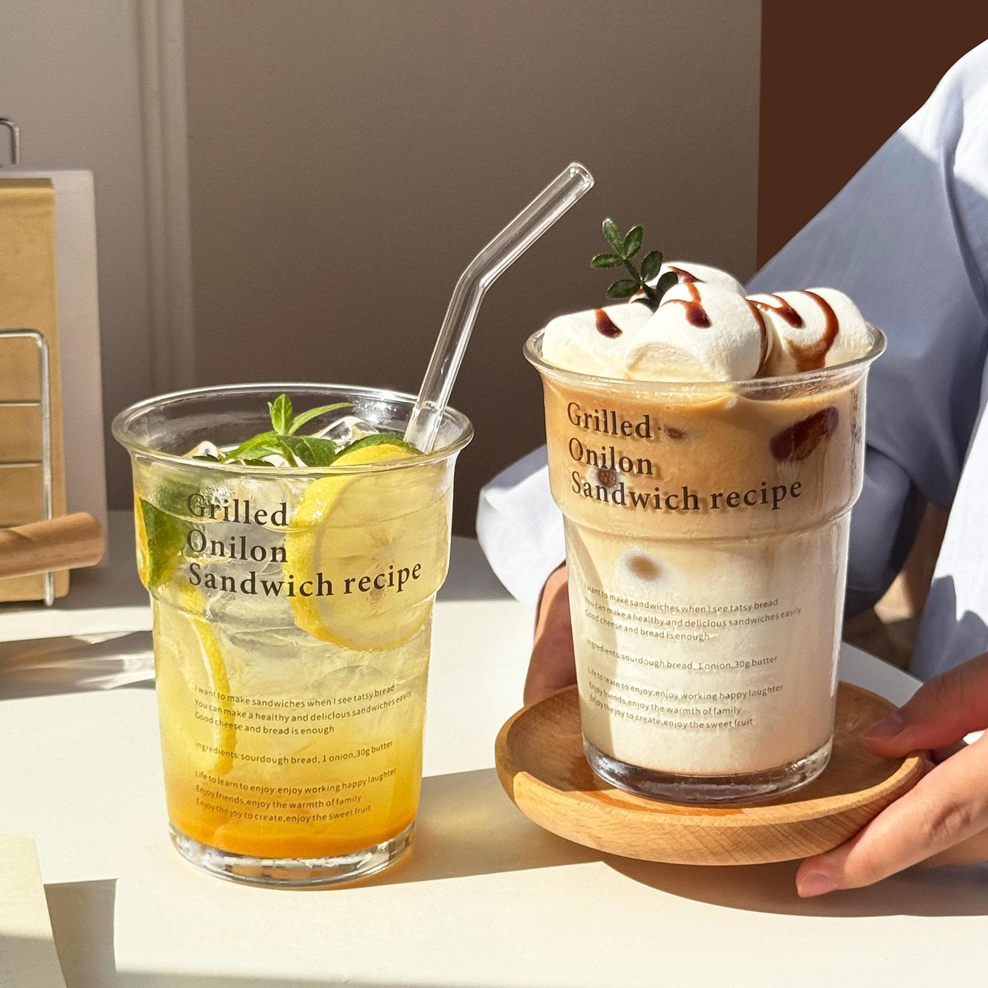 Ins Large Capacity Letter Coffee Cup Glass Water Cup Milk Breakfast Cup Cold Drink Juice Cup Creative Water Cup
