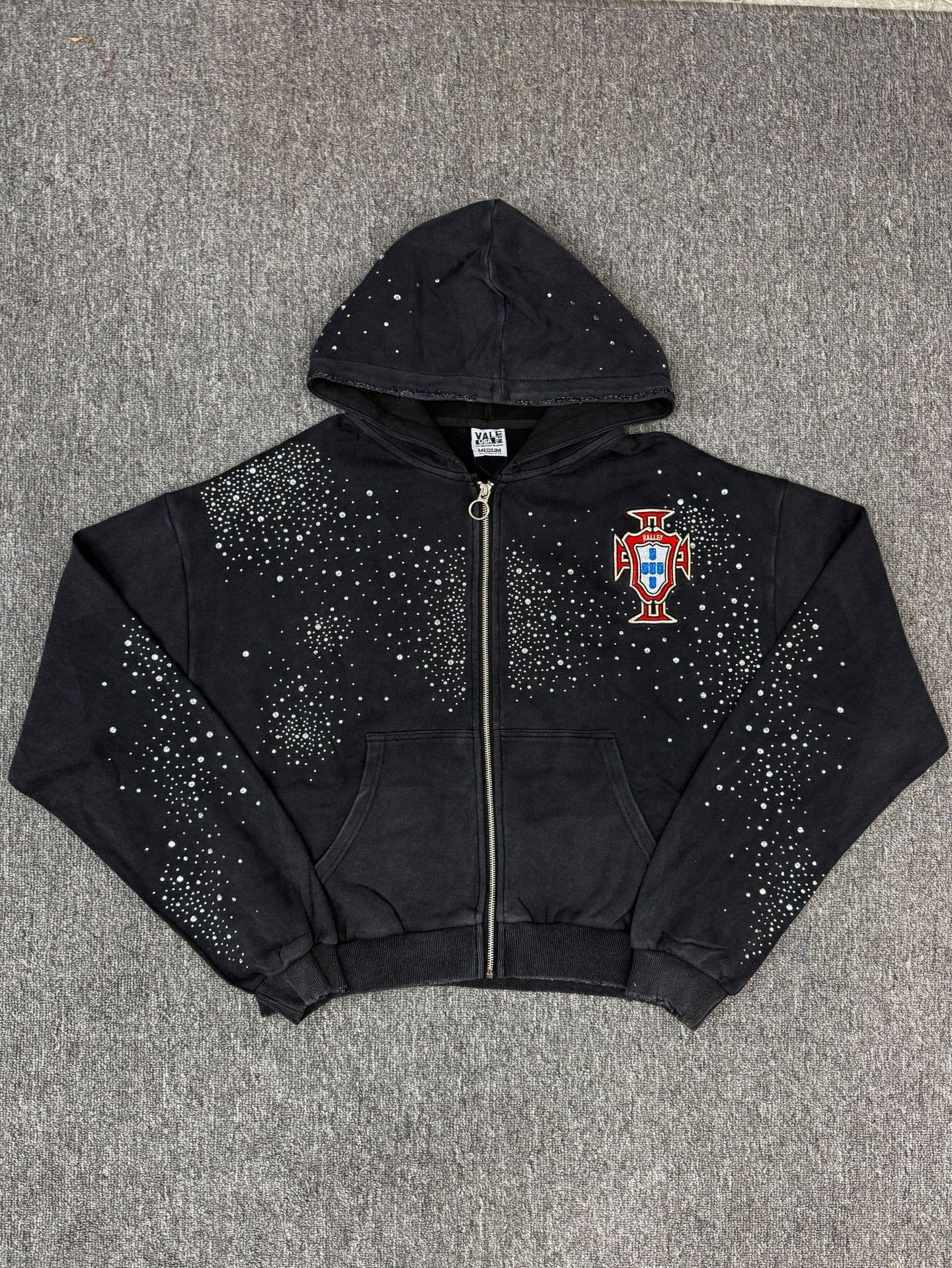 Vale Valley American High Street Streetwear Graphic Vintage Washed Distressed Terry Cloth Loose Hooded Sweatshirt Cardigan