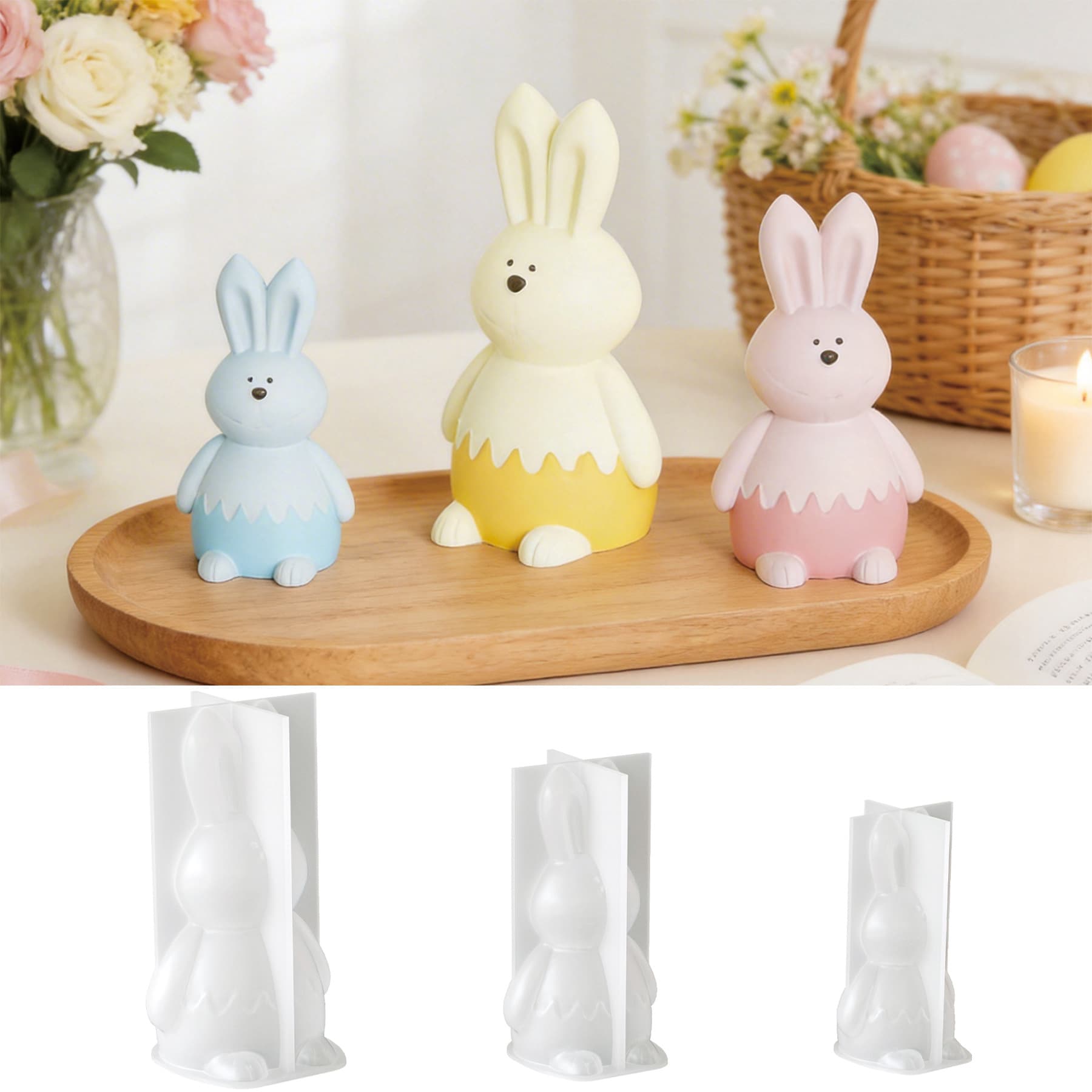Cute Easter Broken Eggshell Rabbit Mold - Sitting Rabbit Aromatherapy Plaster Diffuser Stone Candle Silicone Mold