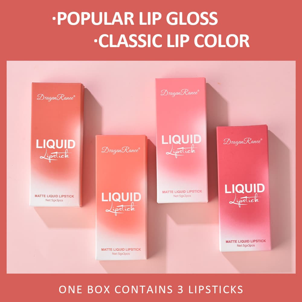 Cross-border 3-Piece Set Lip Glaze Velvet Matte Lipstick Orange Milk Tea Bean Paste Color Lip Gloss