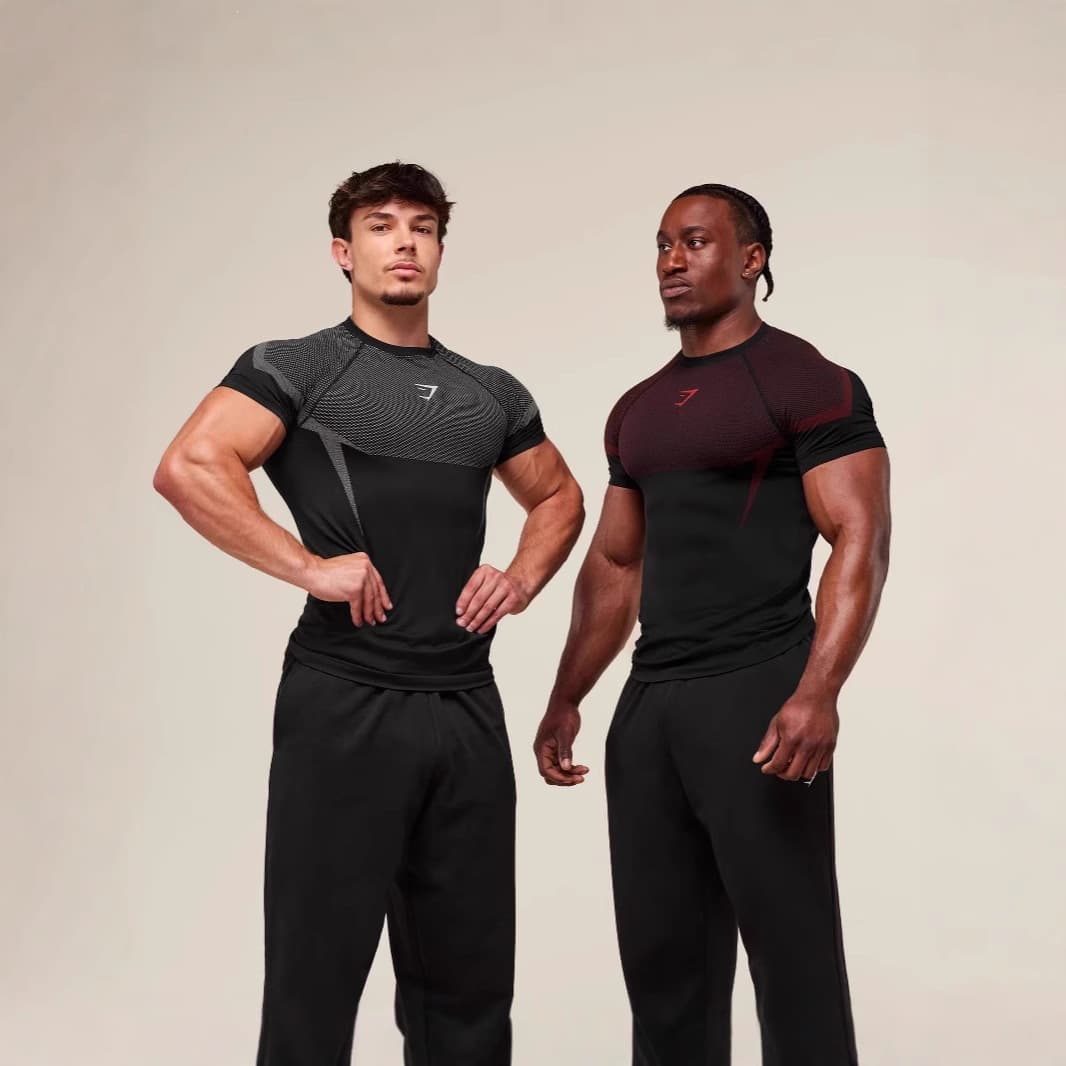 New American Muscle Fitness Men's Sports Short Sleeve Casual Running Quick-Dry Breathable Tight T-Shirt High Elastic Training