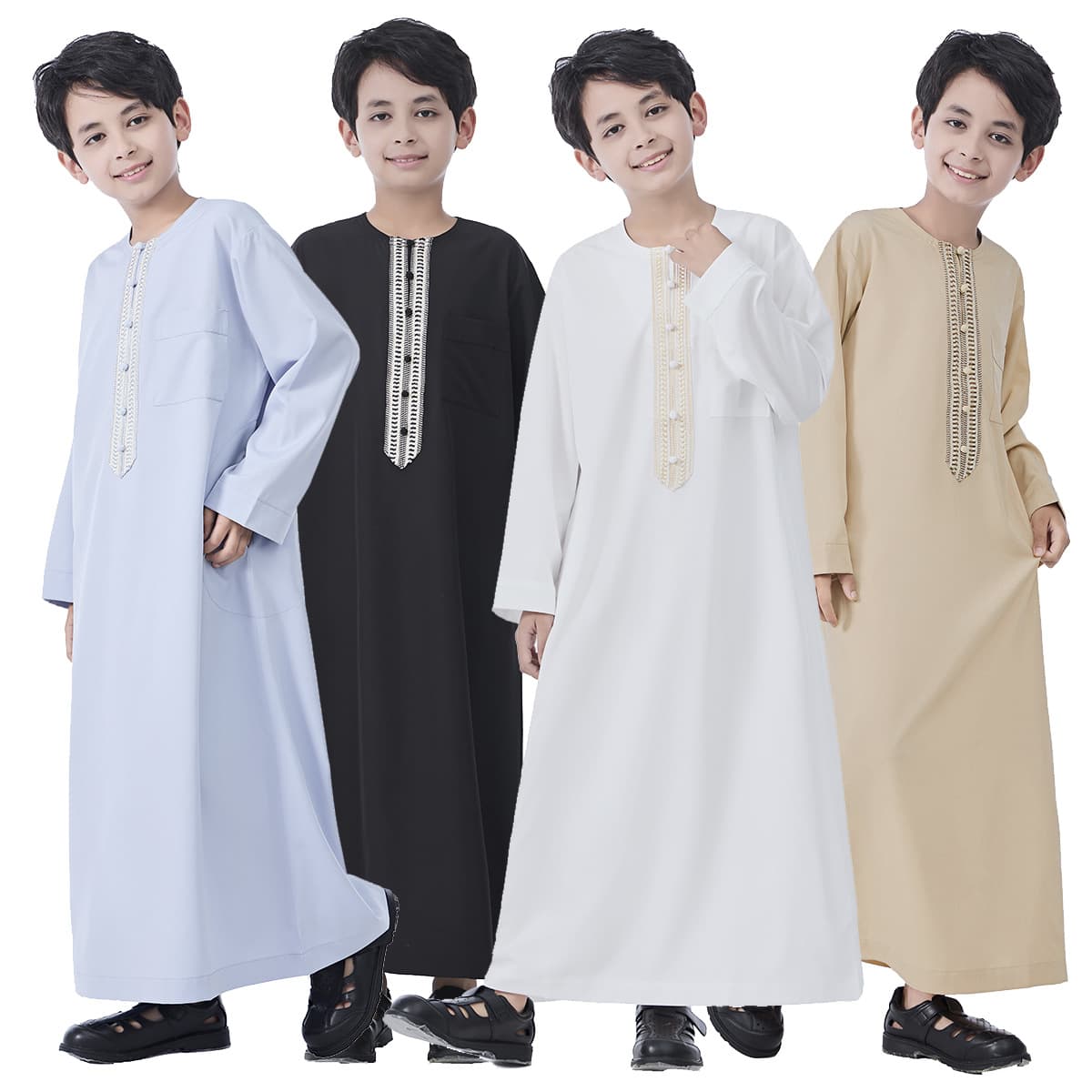 Cross-border hot-selling spot goods Middle Eastern teenage boys' lace-trimmed robe Southeast Asian Arab Hui ethnic costume