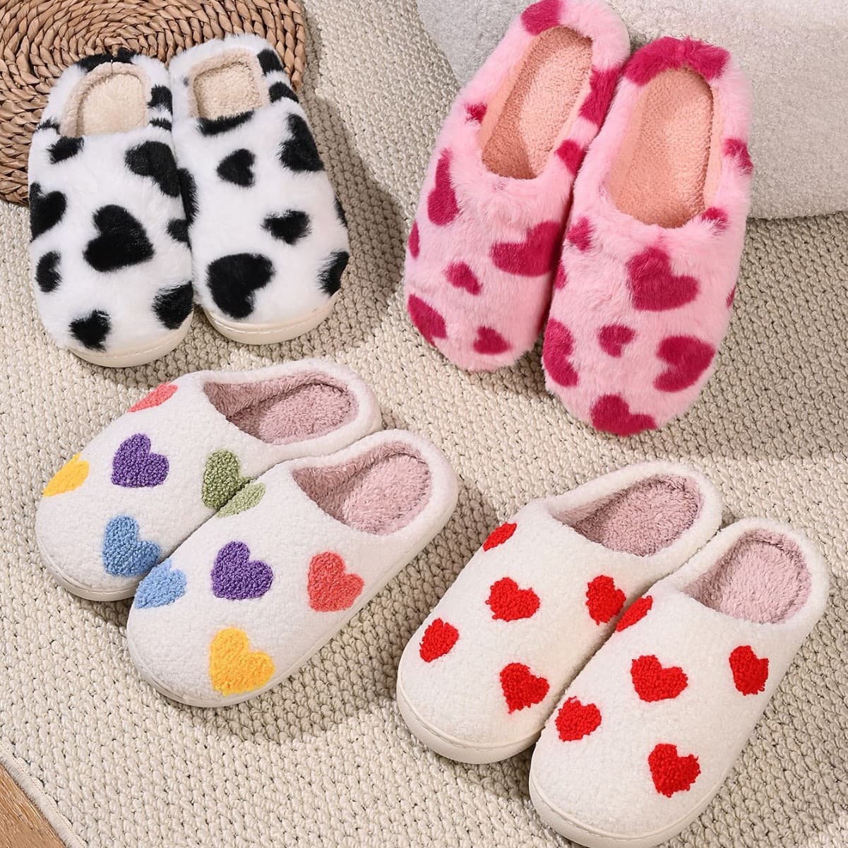 Cross-border Fall/Winter Bestseller Valentine's Day Heart-shaped Cotton Slippers, Wholesale Indoor Plush Warm Comfortable Slippers