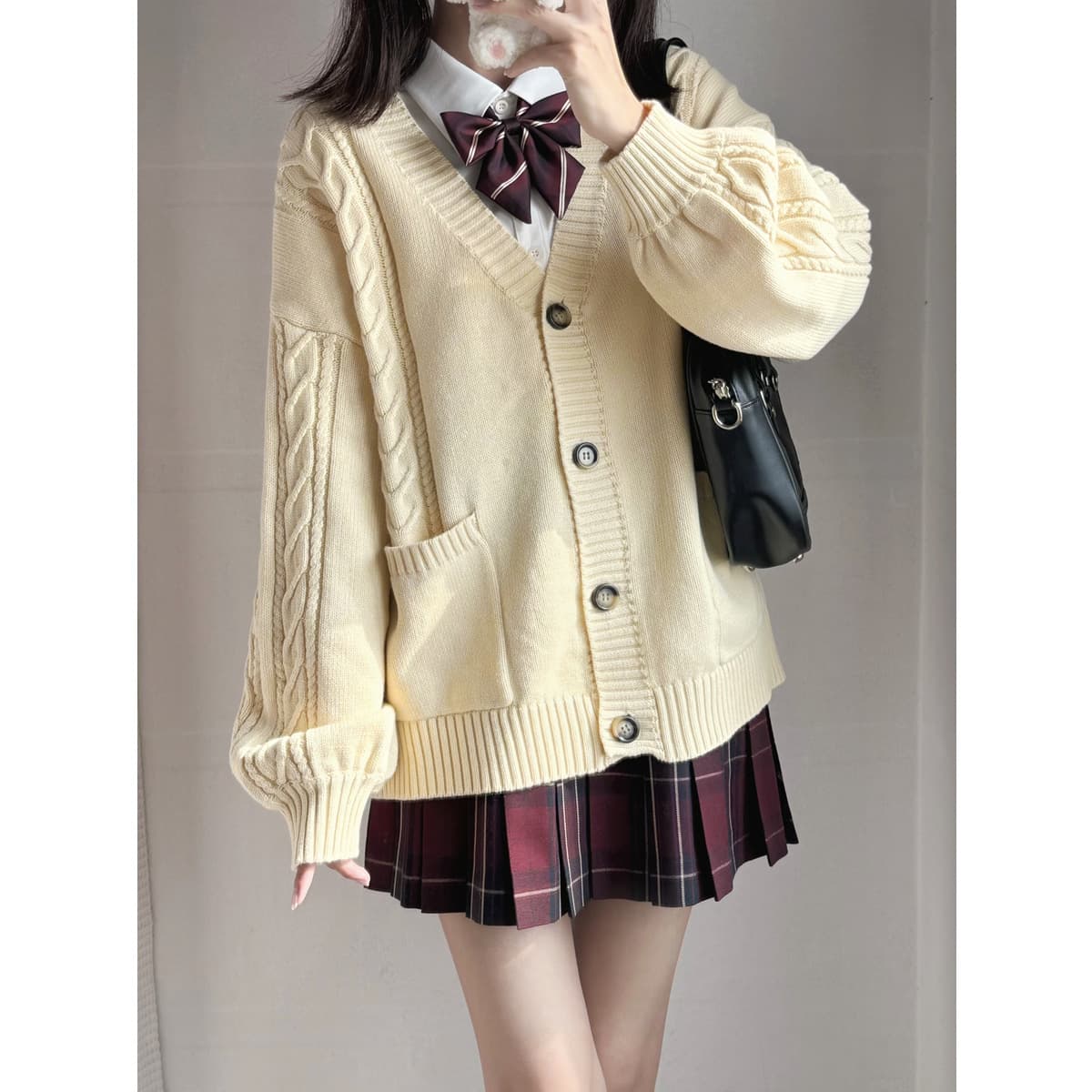 Yanmuxi Original JK Uniform Knit Cardigan, Japanese Preppy Style Loose Lazy Solid Color Sweater Autumn/Winter Jacket