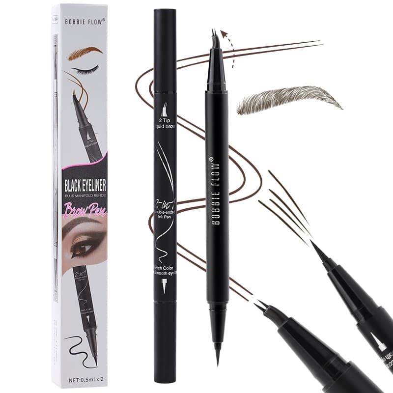 Cross-border Angled Fork Eyebrow Pen Natural Eyebrow Pen 2-in-1 Dual-Ended Waterproof Eyebrow Pen Eyeliner Pen Eyebrow Pen