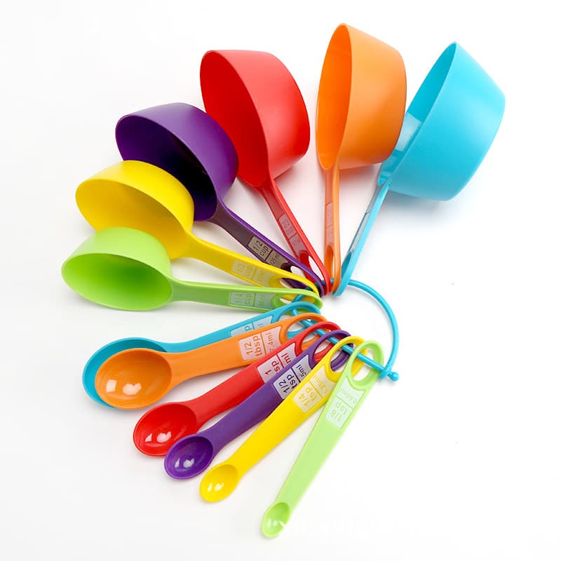 Measuring Spoon Set - 12-Piece Baking Tool Kit, Colorful Oval Plastic Measuring Spoons with Printed Scale