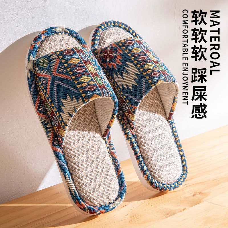 Linen Slippers for Men, Spring and Summer Anti-Slip Indoor 2025 New Couple Thick Sole Quiet Guest Slippers for Women, All Seasons