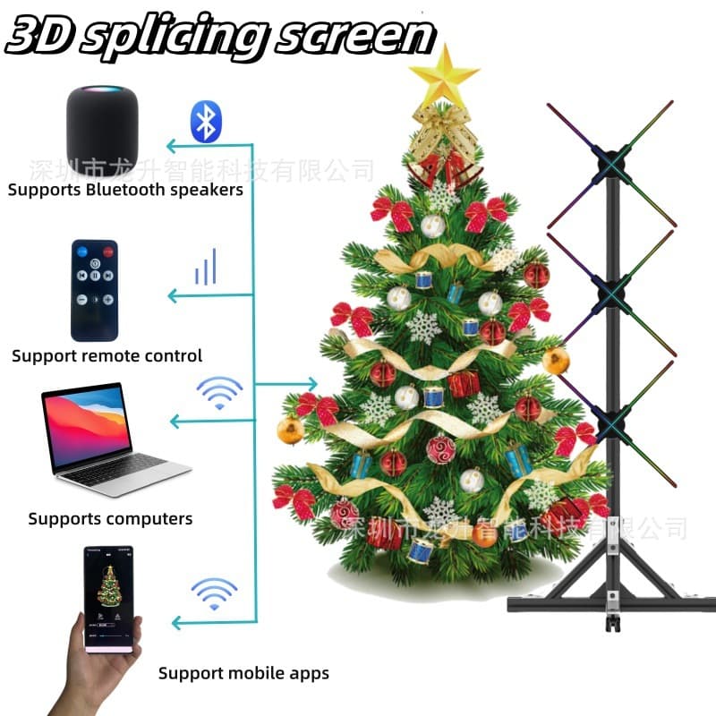 3D Hologram Fan Projection Advertising Display 60CM Spliced 1x3 Units with Mounting Bracket Full Set