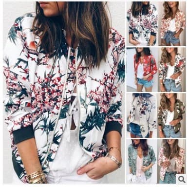 eBay AliExpress Wish Hot Selling Baseball Jacket Autumn/Winter Fashion Print Round Neck Zip Long Sleeve Jacket for Women