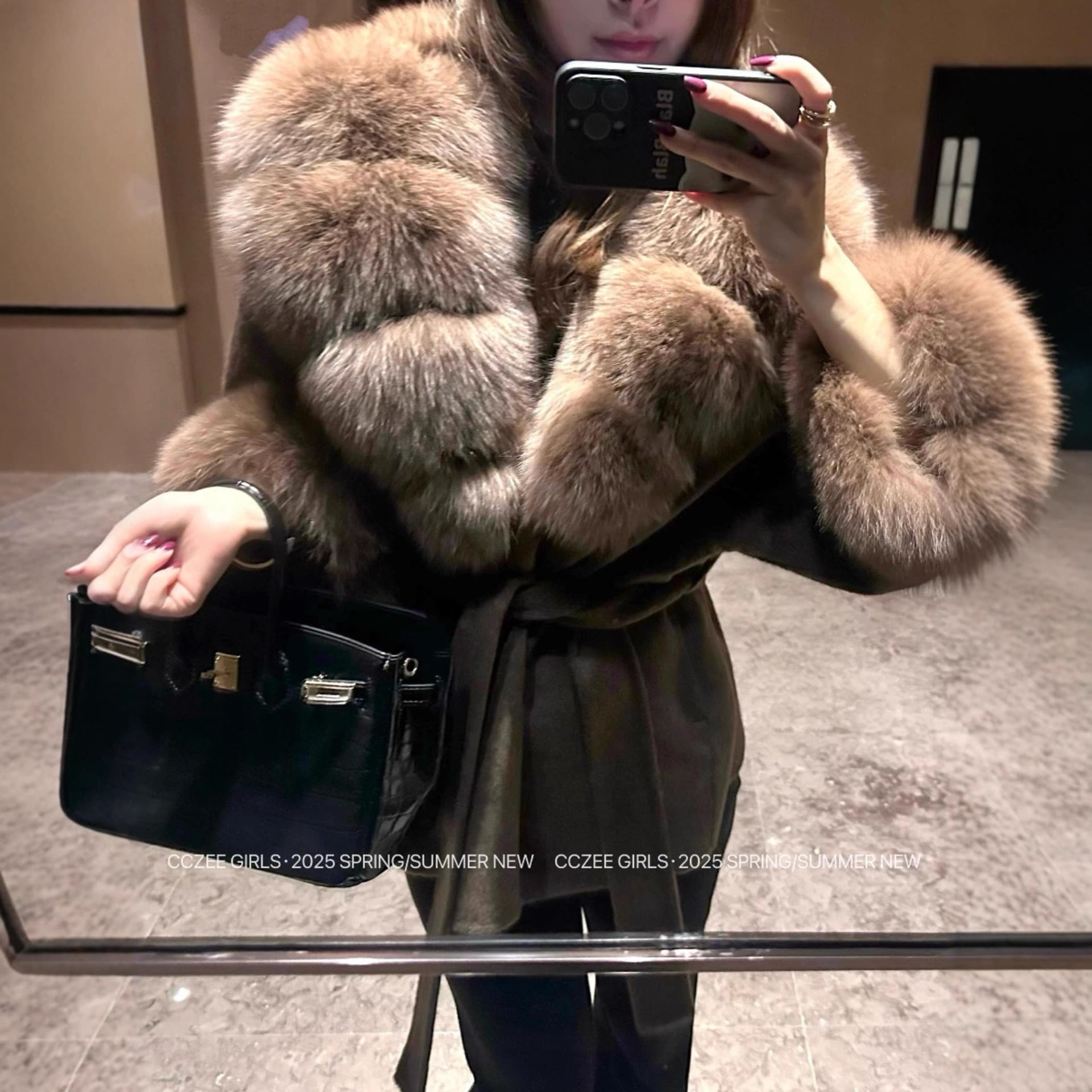 Premium 2025 Fall/Winter New Double-Faced Cashmere Coat, Lazy Style Maillard Fox Fur Coat