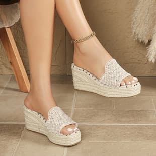 Amazon Cross-Border Export Square Toe Wedge Heel Thick Sole One-Strap Straw Rope Sole Sandals Women Bohemian
