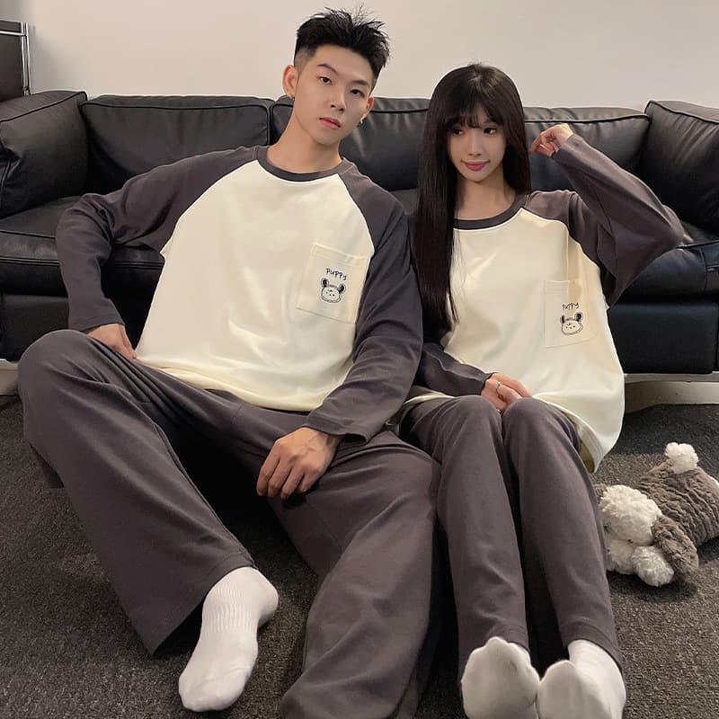 2024 Autumn/Winter New Couple Pajamas Long Sleeve and Pants Women's with Padded Bra Men's Homewear Set Korean Style