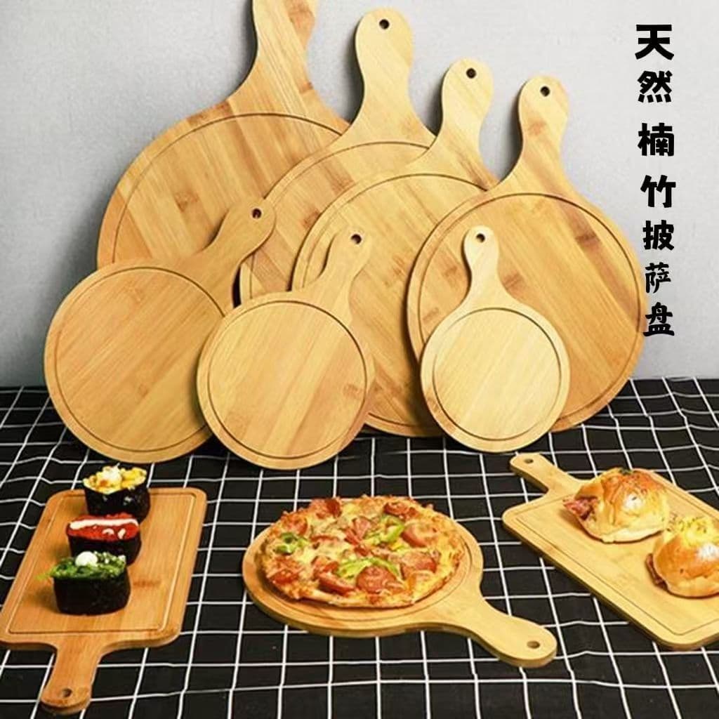 Solid Wood Round Pizza Tray Bamboo Wood Tray Western Steak Breakfast Plate Pizza Cutting Board Wooden Bread Cake