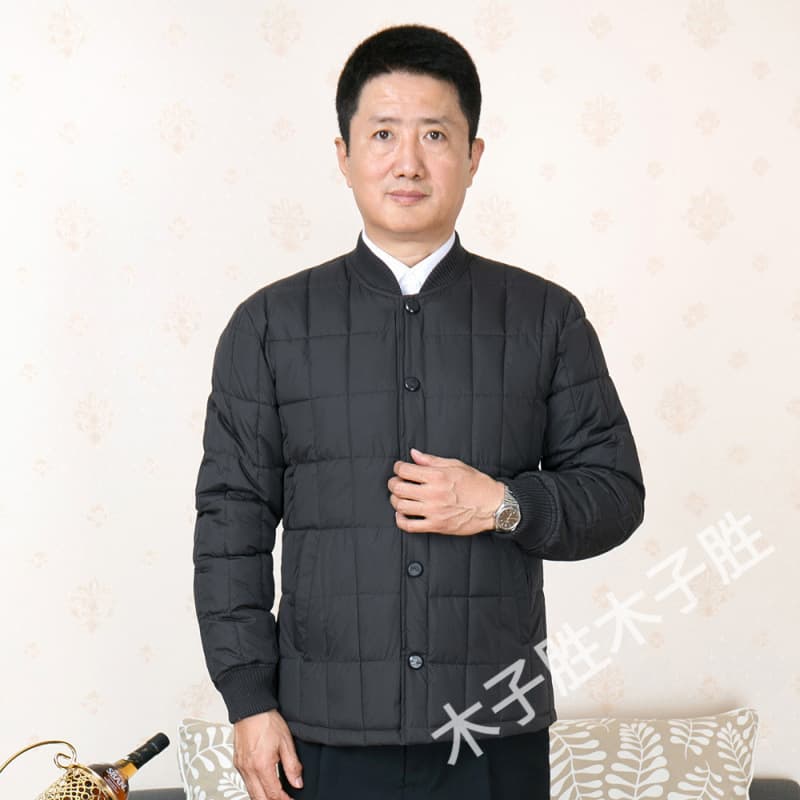 Men's Cotton Padded Coat Winter Warm Thick Quilted Jacket for Dad Middle-Aged and Elderly Black Button Cotton Jacket Inner Wear Outerwear