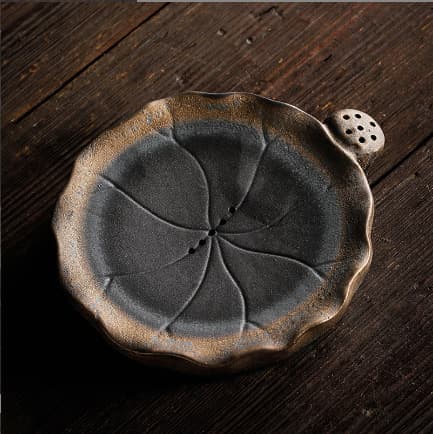 Dry Brewing Tray Japanese Rough Pottery Teapot Tray Handmade Retro Water Storage Lotus Leaf Teapot Tray Ceramic Gongfu Pot Holder Pot Pad