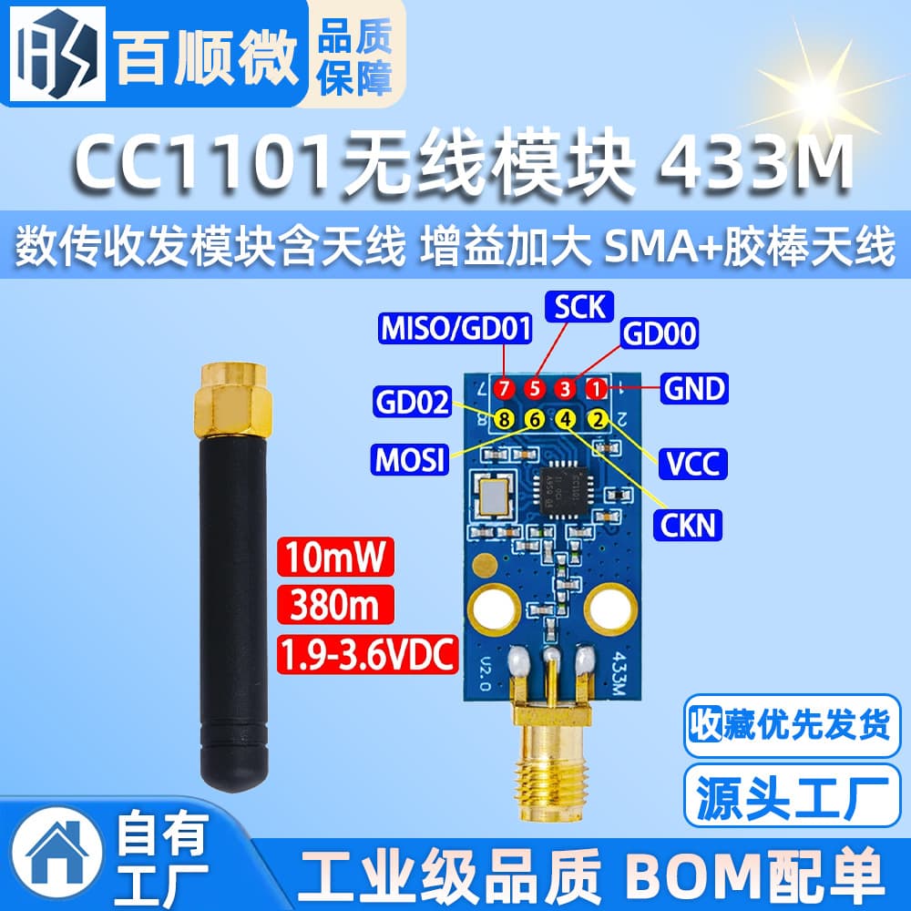 CC1101 Wireless Module, 433MHz Data Transceiver Module with Antenna, Enhanced Gain SMA + Rubber Duck Antenna