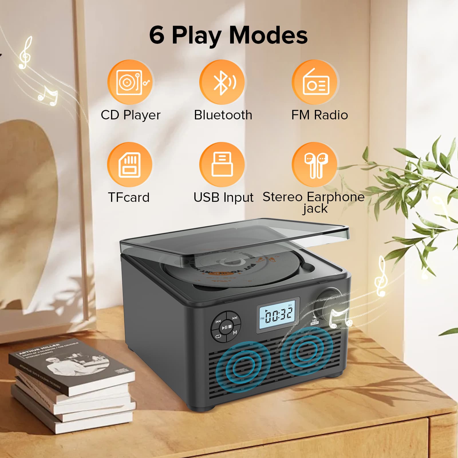 Cross-border CD player, retro home gift, English Bluetooth music discs, albums, CD player, FM radio