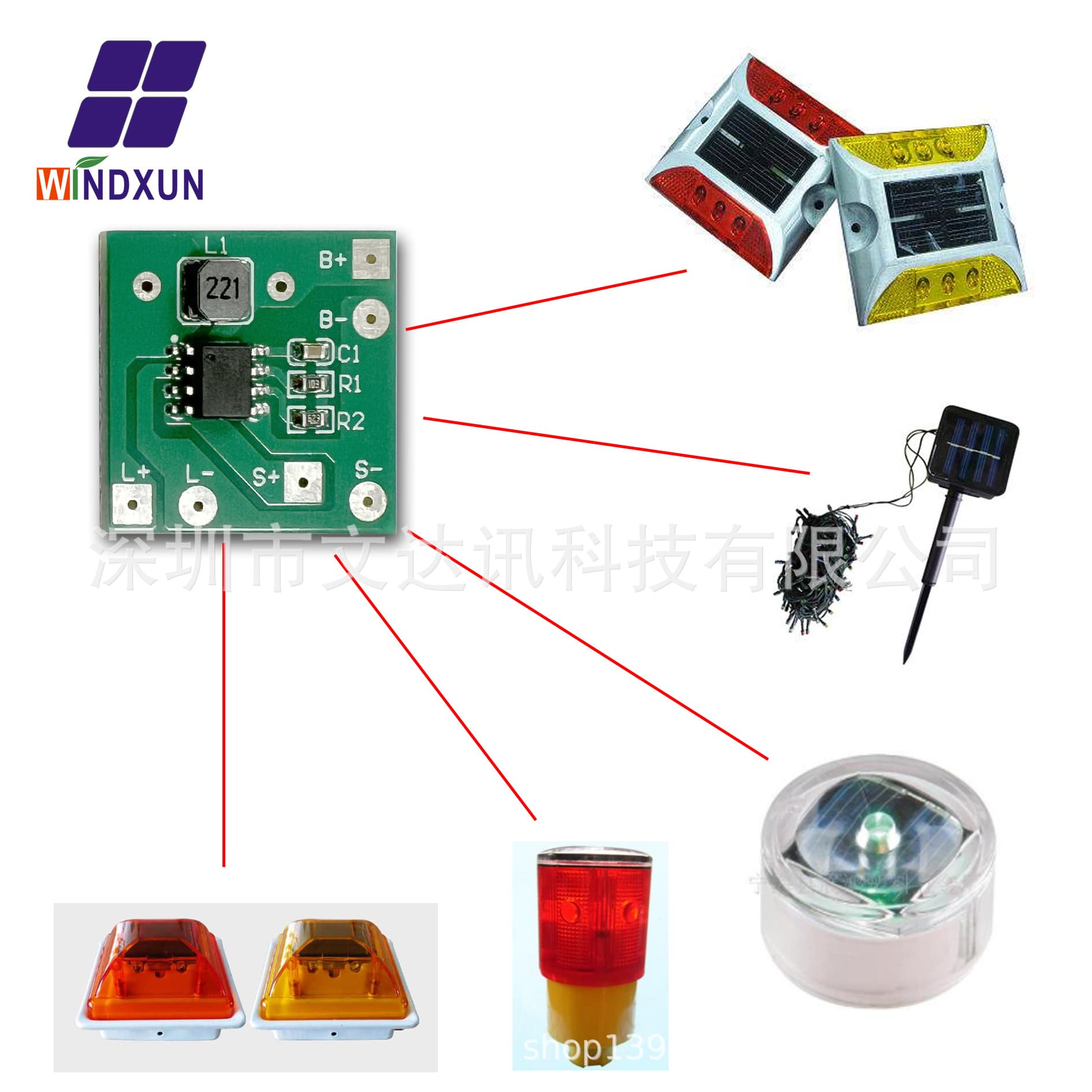 1.2V Solar Flashing Road Stud, In-ground Light, Warning Light, String Lights, and Controller Board for Outline Lights