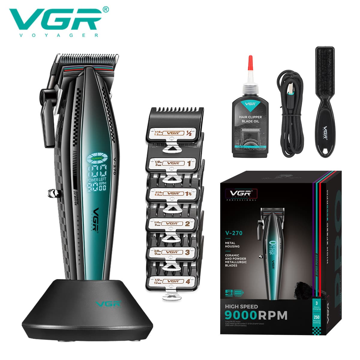 High-Power USB Charging Men's Hair Clipper Professional Salon Barber Electric Hair Trimmer Digital Display without Water Wash