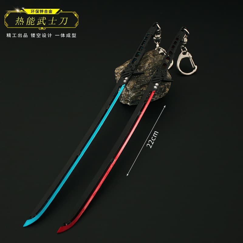 Cyberpunk 2077 Peripheral Thermal Energy Katana Alloy Weapon Model Toy Keychain Pendant 22cm