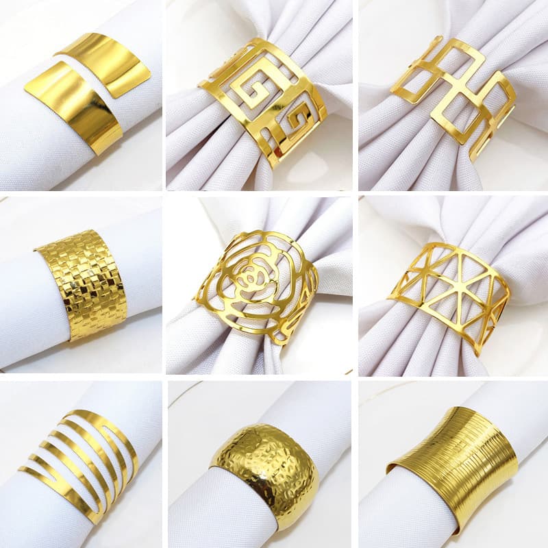 Gold Metal Towel Ring Hotel Western Dining Table Napkin Holder Iron Ring Yellow Color Non-Disposable For European And American Market