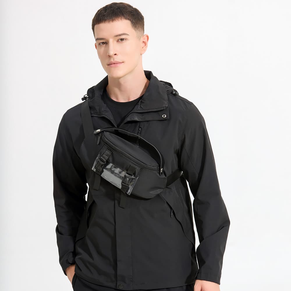 Japanese crossbody waist bag men's trendy bag sports chest bag casual fashion small shoulder bag waterproof shoulder bag solid color waist bag