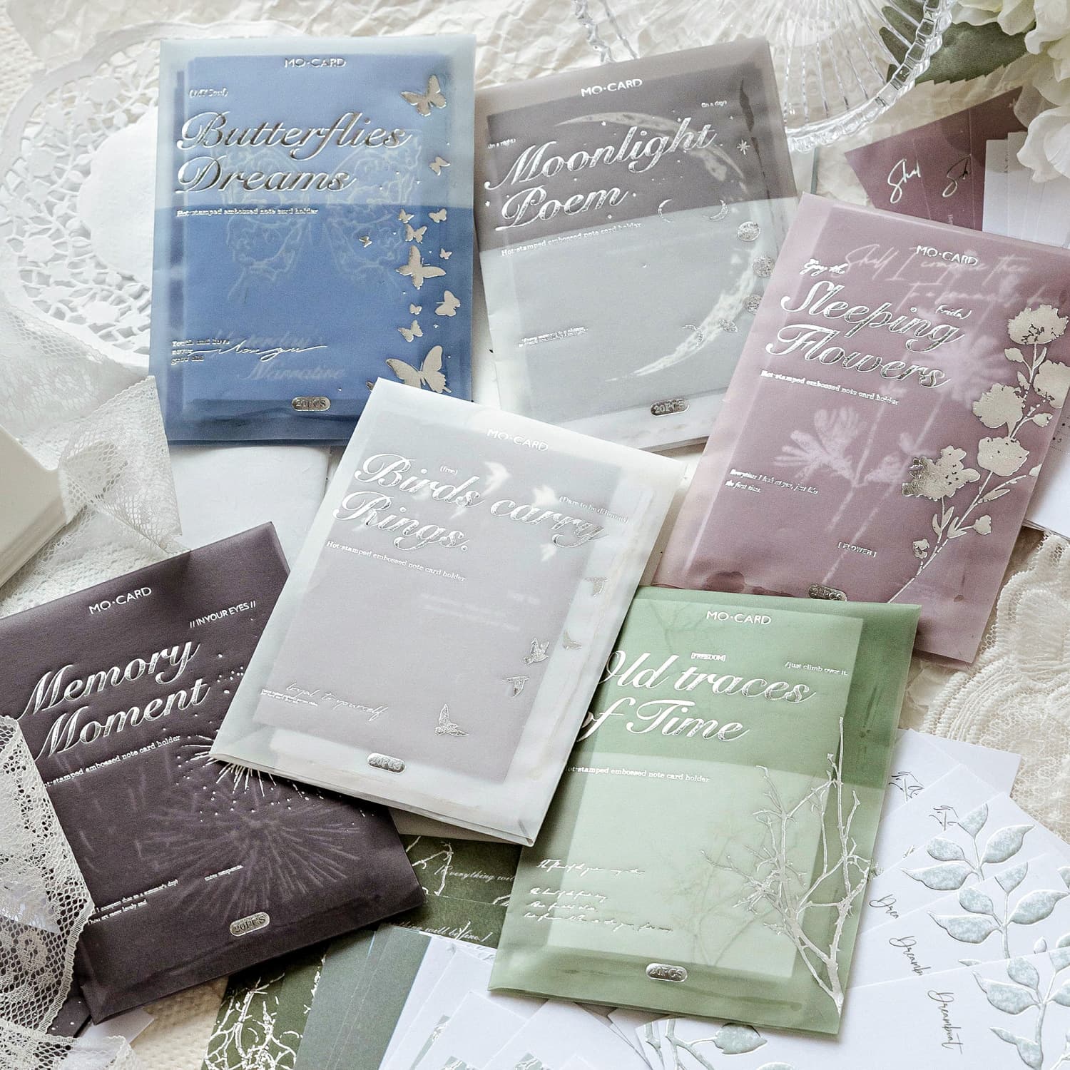 Momo Hot Silver Letterpress Embossed Memo Pads, All Things Silent as Mystery Series, Light Retro Plant Journal Material Paper