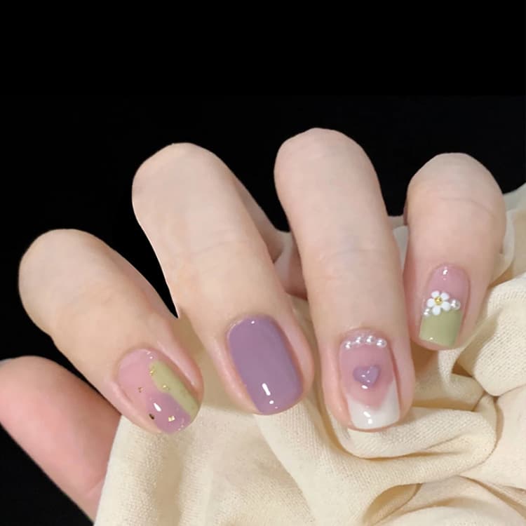Autumn and winter purple love wear nails net red bow short manicure nail pieces finished removable fake nail patches