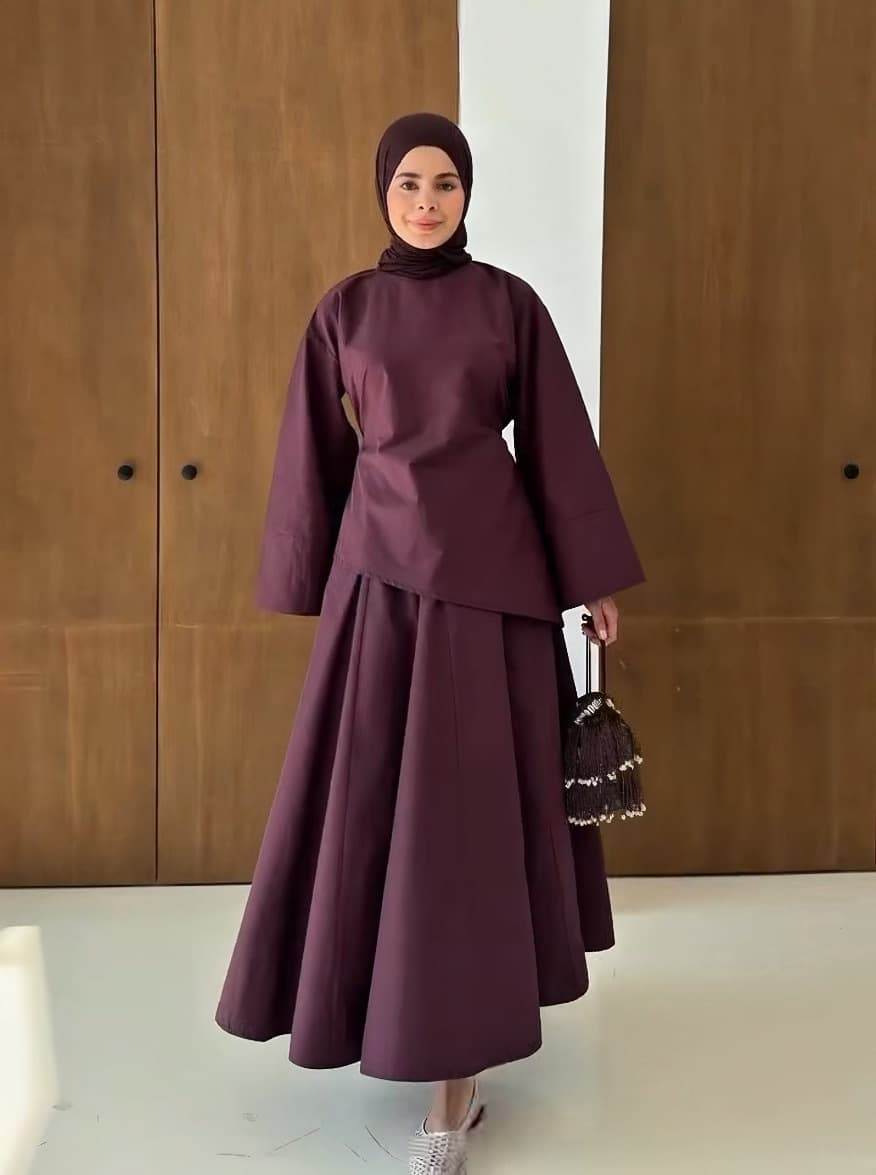 2026 Loriya Plus Size Long Sleeve Skirt + Top Set LR1313