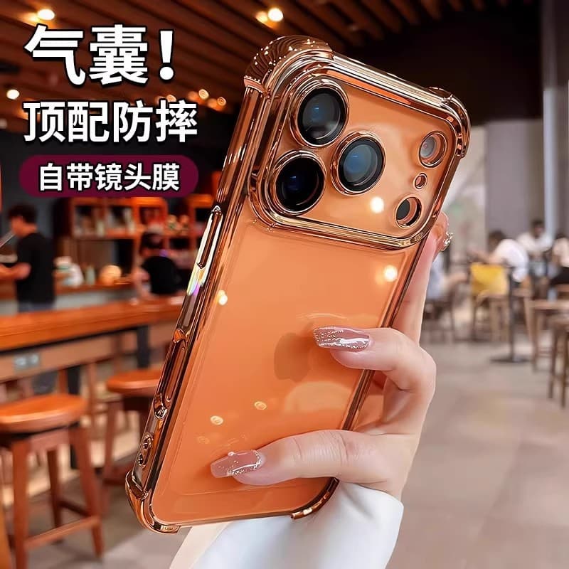 Compatible with iPhone 17 Pro Max Four-Corner Drop-Proof Plated Phone Case iPhone 15 Acrylic Transparent Protective Cover 14
