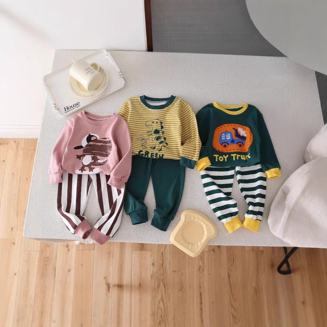 New Autumn Winter Baby Kids Underwear Set Korean Style Cotton Long Sleeve Top and Bottom Pajamas for Boys and Girls