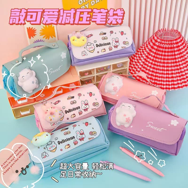 Large-capacity decompression pencil case ins three-layer stationery box for primary and secondary school students high-value portable Oxford stationery bag wholesale