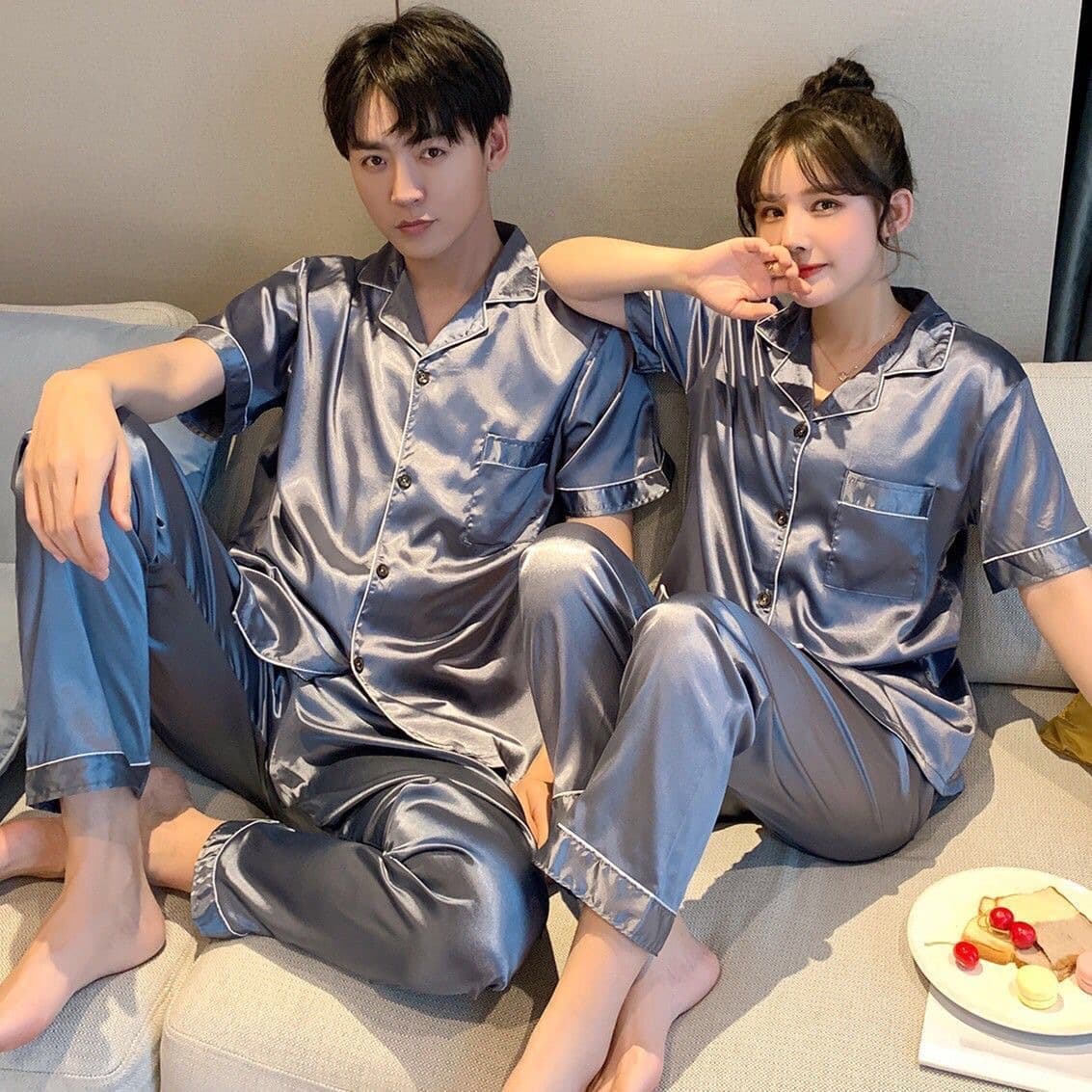 Men's Summer Ice Silk Short Sleeve and Long Pants Pajama Set, Korean Loose Fit, Plus Size, Silk-like Homewear