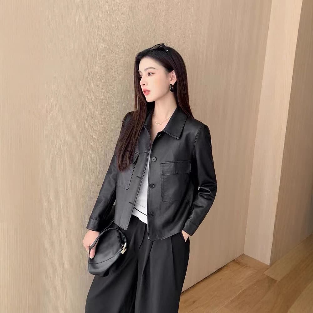 Haining Chunqiu Genuine Sheepskin Leather Jacket Women's Casual Simple Short Coat