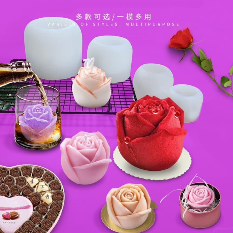 Rose Flower Candle Silicone Mold DIY Valentine's Day Bud Rose Ice Cube Mold Whiskey Ice Ball Ice Making Mold
