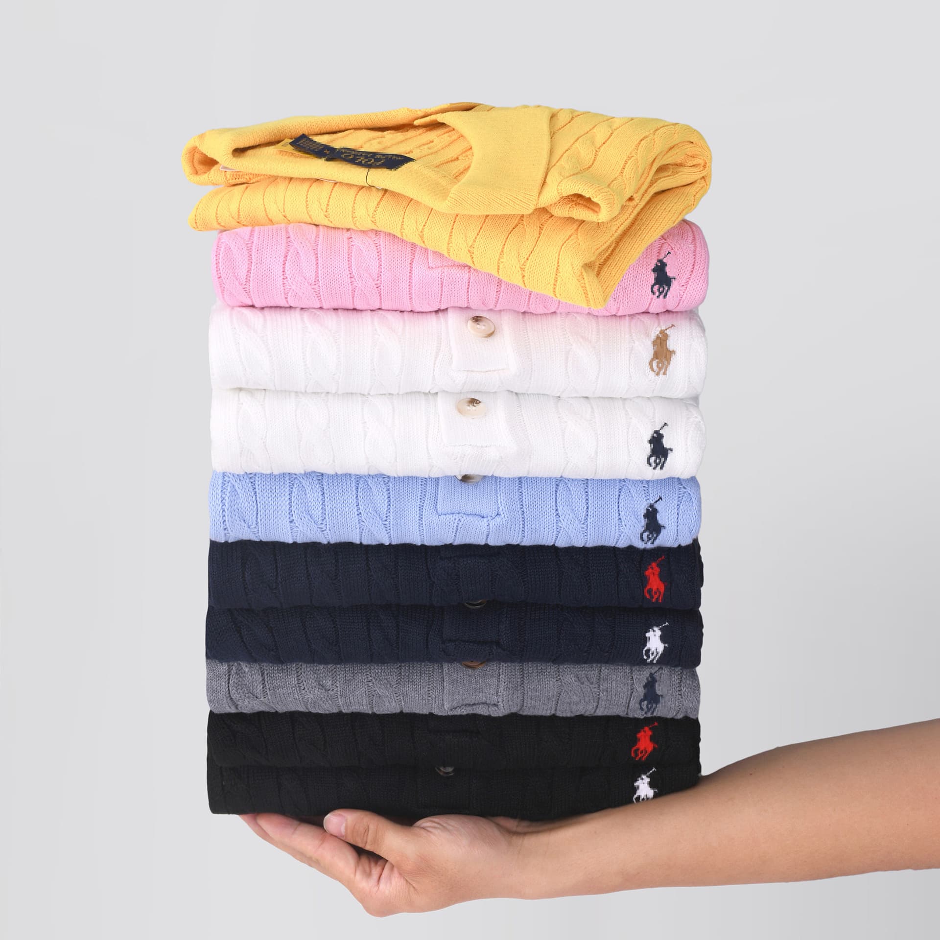 Cross-Border Spring/Autumn New RL Paul Little Horse Logo Men's Short-Sleeve Knit Sweater Turn-Down Collar Cotton Short-Sleeve Sweater