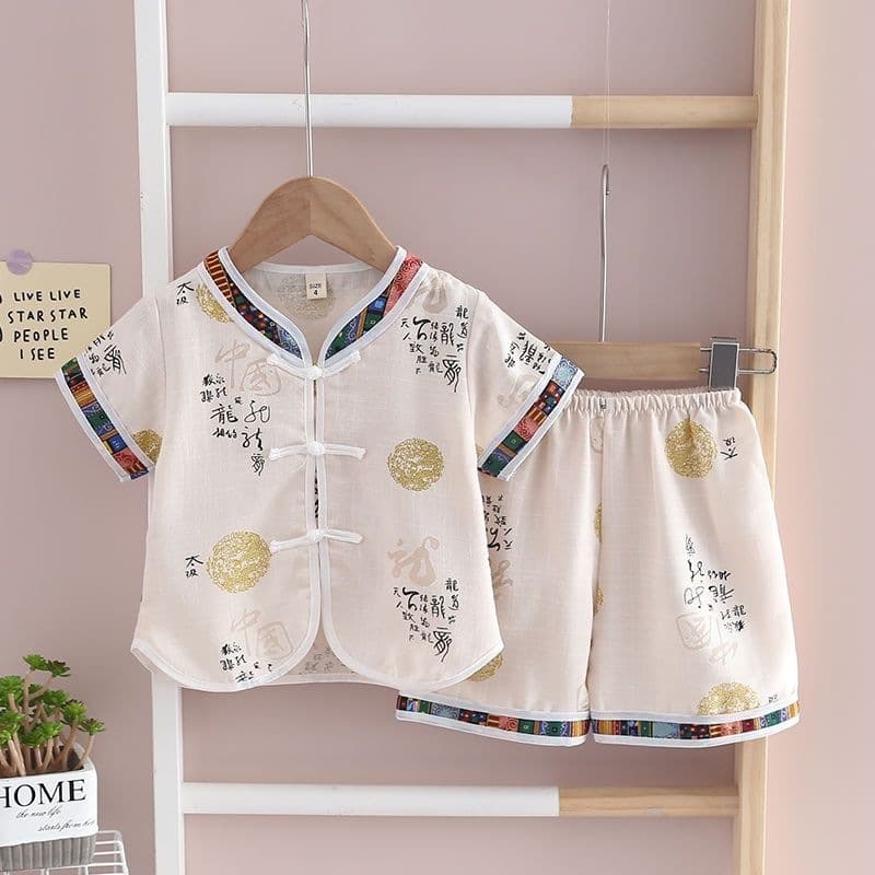 Boys' summer short-sleeved suit, new Chinese style dress, children's Hanfu, handsome cotton and linen thin summer trend