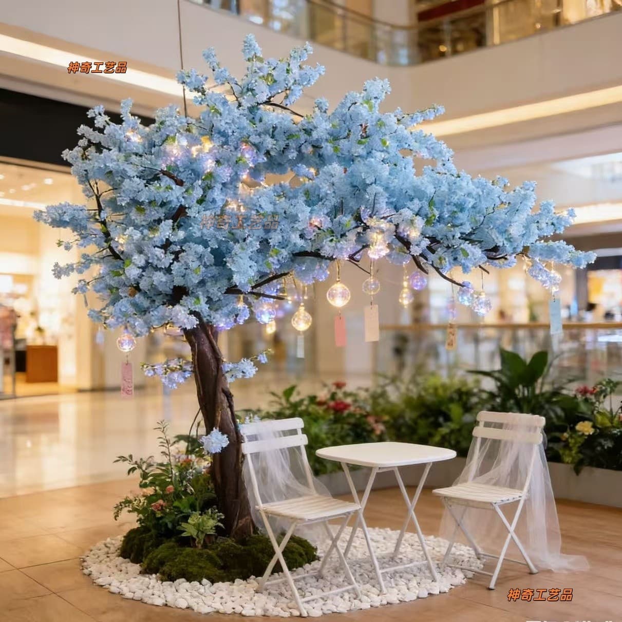 Artificial Cherry Blossom Tree, Blue Jacaranda Fake Tree Decoration, Stage Movie Props, Office, Shopping Mall, Home Decoration Green Plant