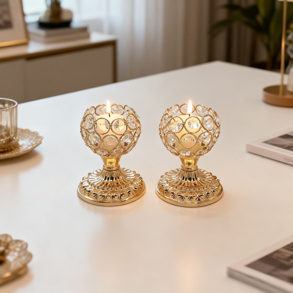 Wedding Hotel Decorative Crystal Candle Holder, Nordic Ins Style Metal Base, Christmas Halloween Ornament