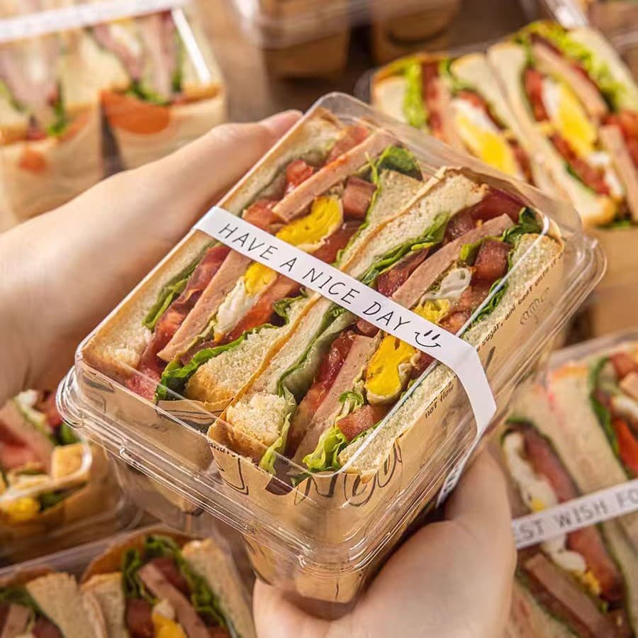 Factory Wholesale Sandwich Packaging Box with Divider Two Compartments Toast Bread Box Fruit Clear Plastic Takeout Box