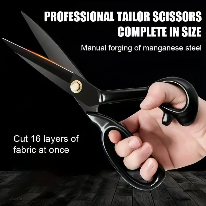 Cross-border wholesale of black steel handmade 10-inch scissors for sewing, cutting fabric, clothing, and household use.