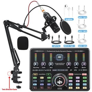 Cross-border Temu New English Live Streaming Sound Card 48V Live Streaming K Song Computer Sound Card Game PK Live Microphone Full Set