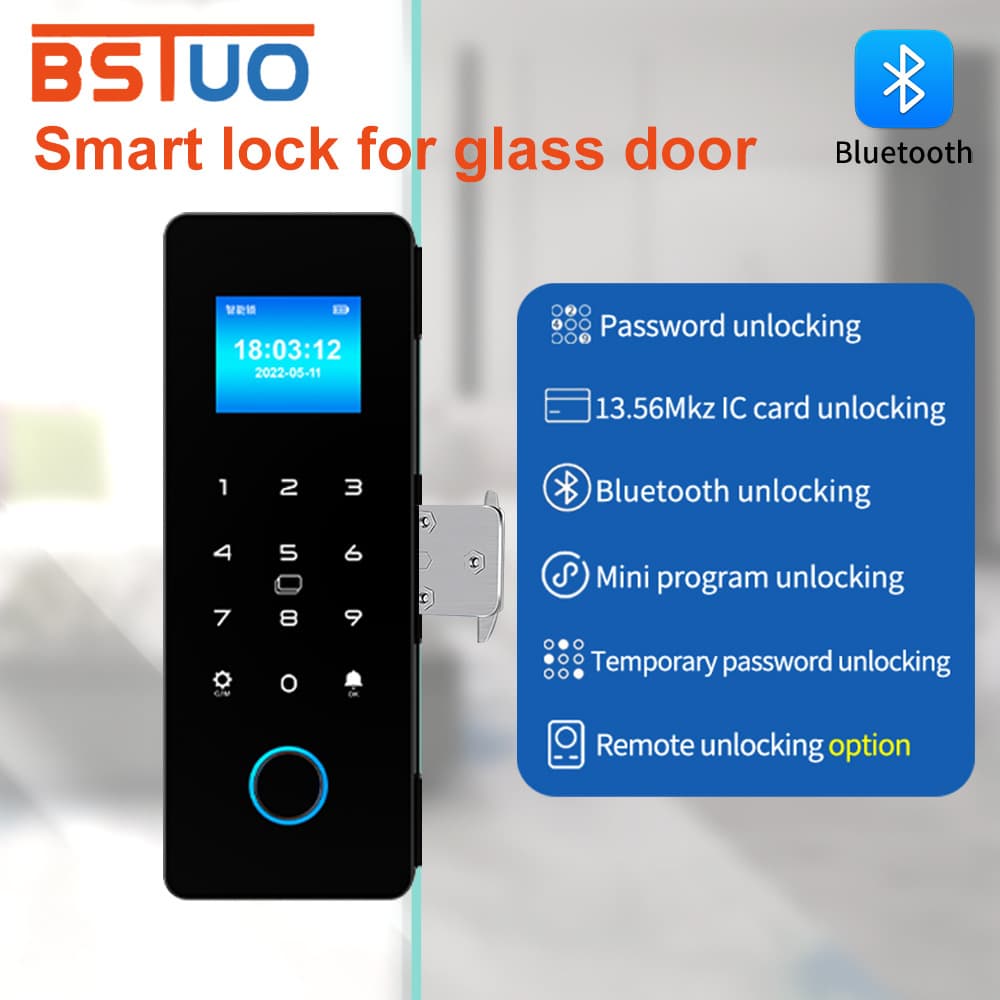No-Wiring Glass Door Fingerprint Lock Color Screen Dual Door Single Door Office Password Lock Framed Frameless Electronic Smart Lock