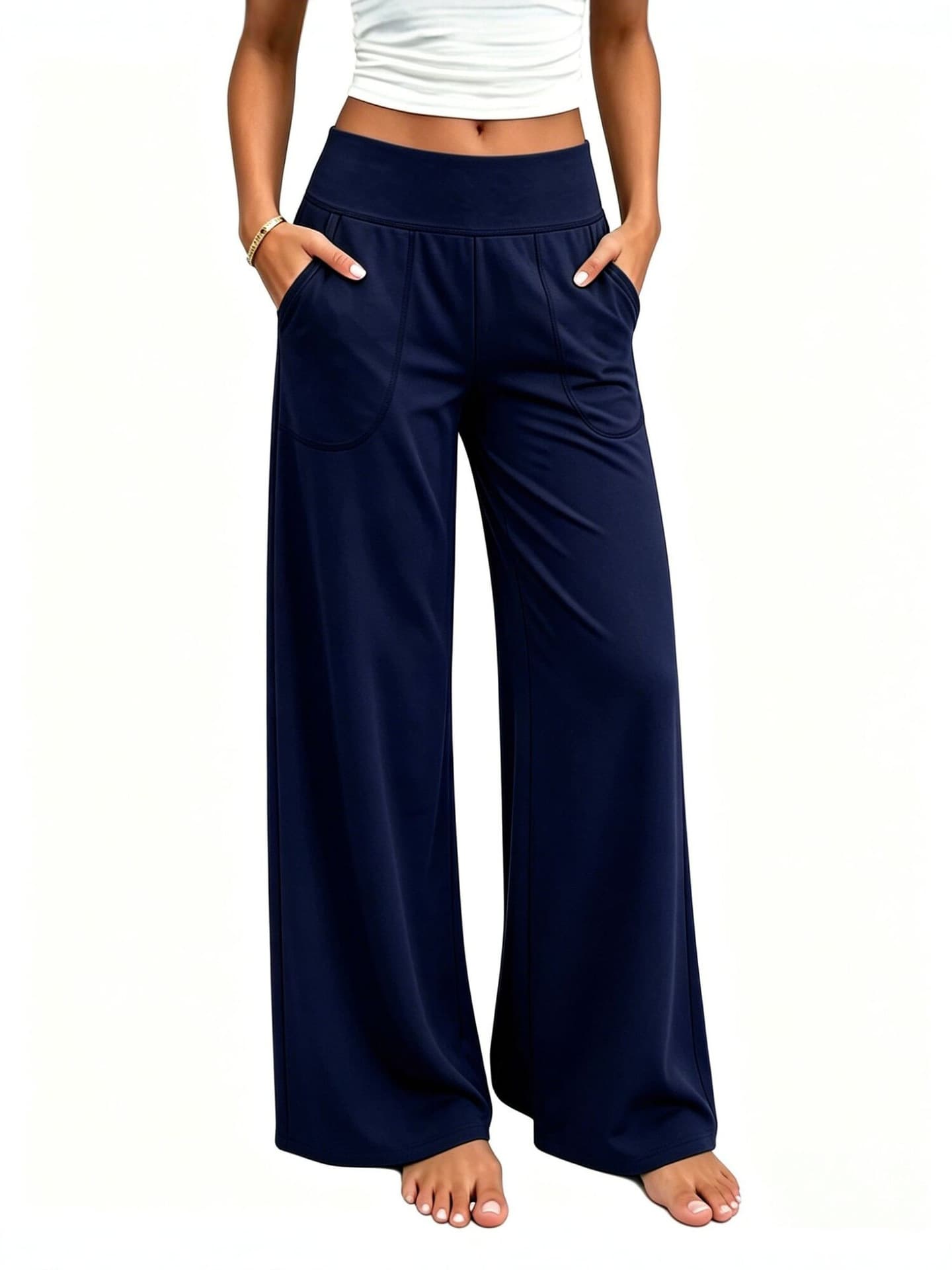 Amazon Best-Selling Women's High-Waist Wide-Leg Pants with Pockets, Casual Straight-Leg Lounge & Yoga Flowy Long Pants