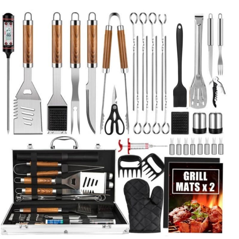 In-stock Aluminum Case Combination Barbecue Set, Stainless Steel BBQ Utensils, Outdoor Shovel Camping Grilling Tools