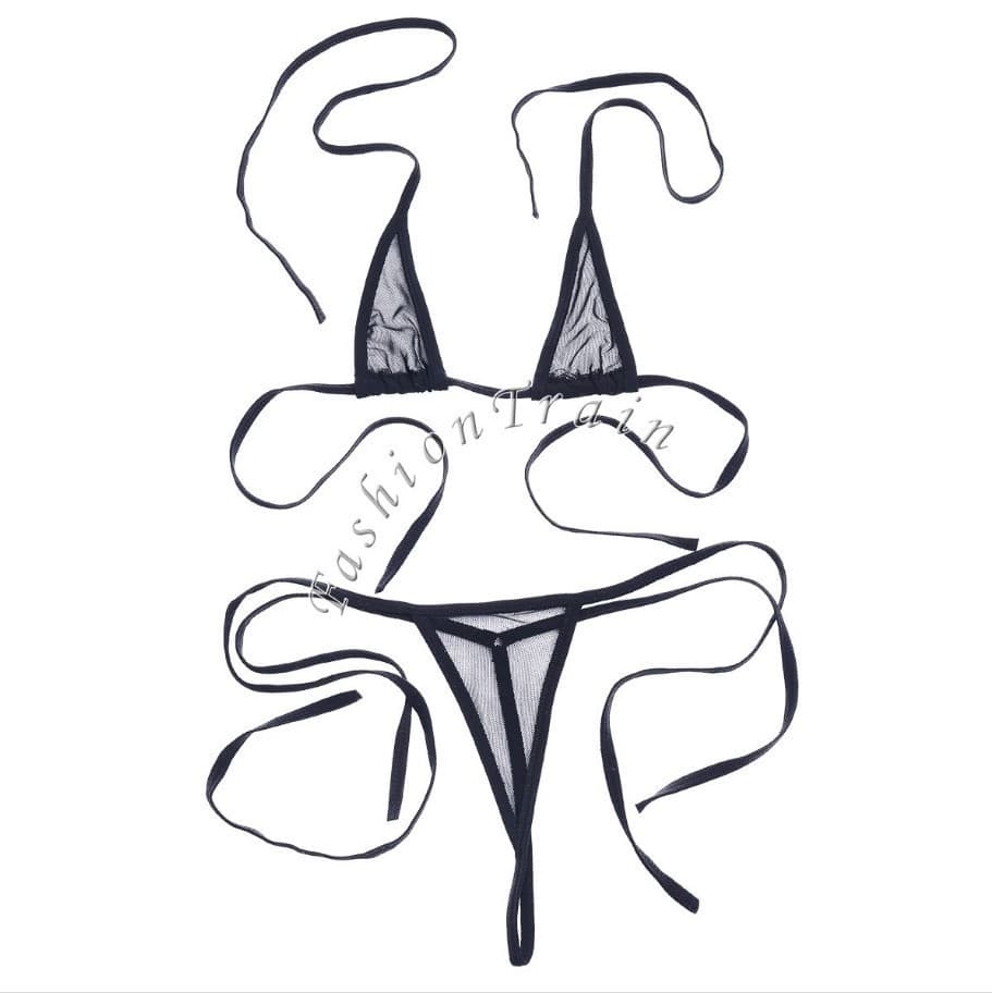 Sexy Lingerie, Sheer Mesh Backless Swimwear, Micro Three-Point Thong, Home Pajama Set