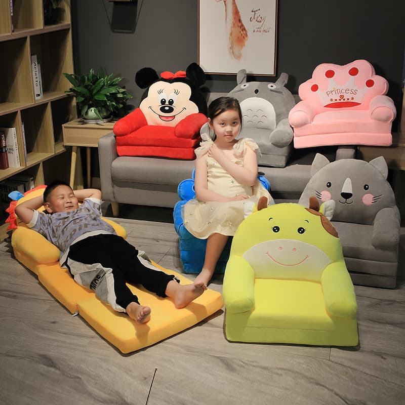 Children's Sofa Cute Cartoon Folding Sofa Bed for Girls Princess Baby Toddler 2-in-1 Seat