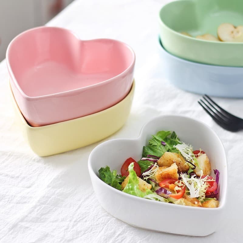 Baking bowl, oven snack, cute dessert, steamed egg bowl, candy-colored ceramic bowl, salad bowl, cake, love bowl, heart-shaped