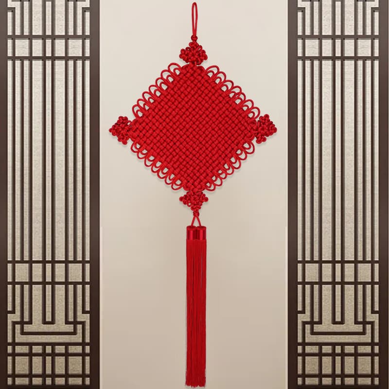 DL Handmade Thread Braided Chinese Knot Large Red Double-Sided Living Room Wall Decoration Hanging