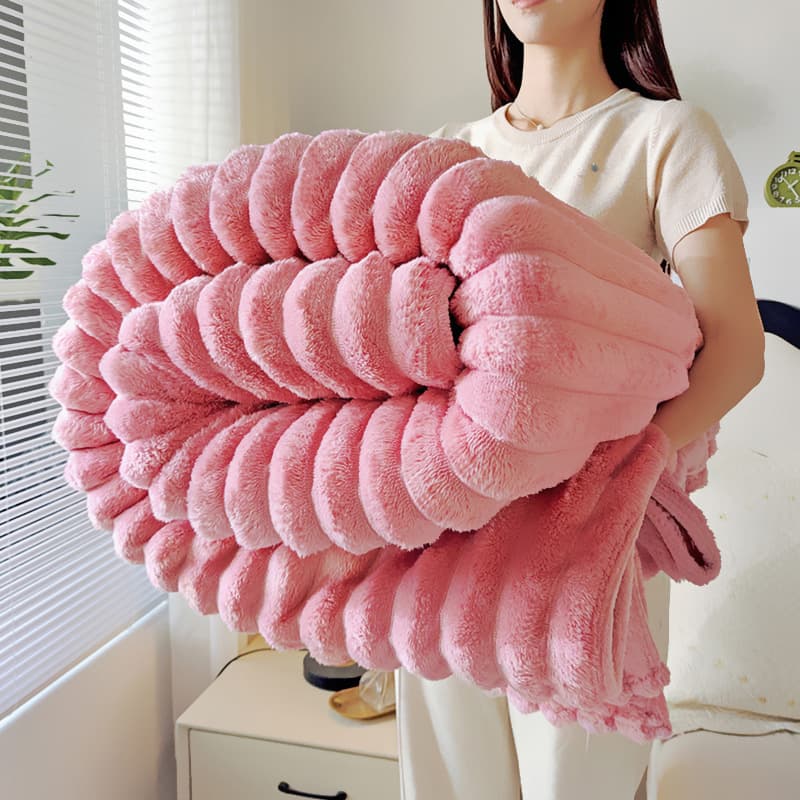 2026 Cross-Border Hot Selling New Thickened Wide Warm Large Stripe Imitation Rabbit Fur Milk Velvet Flannel Blanket Throw Blanket